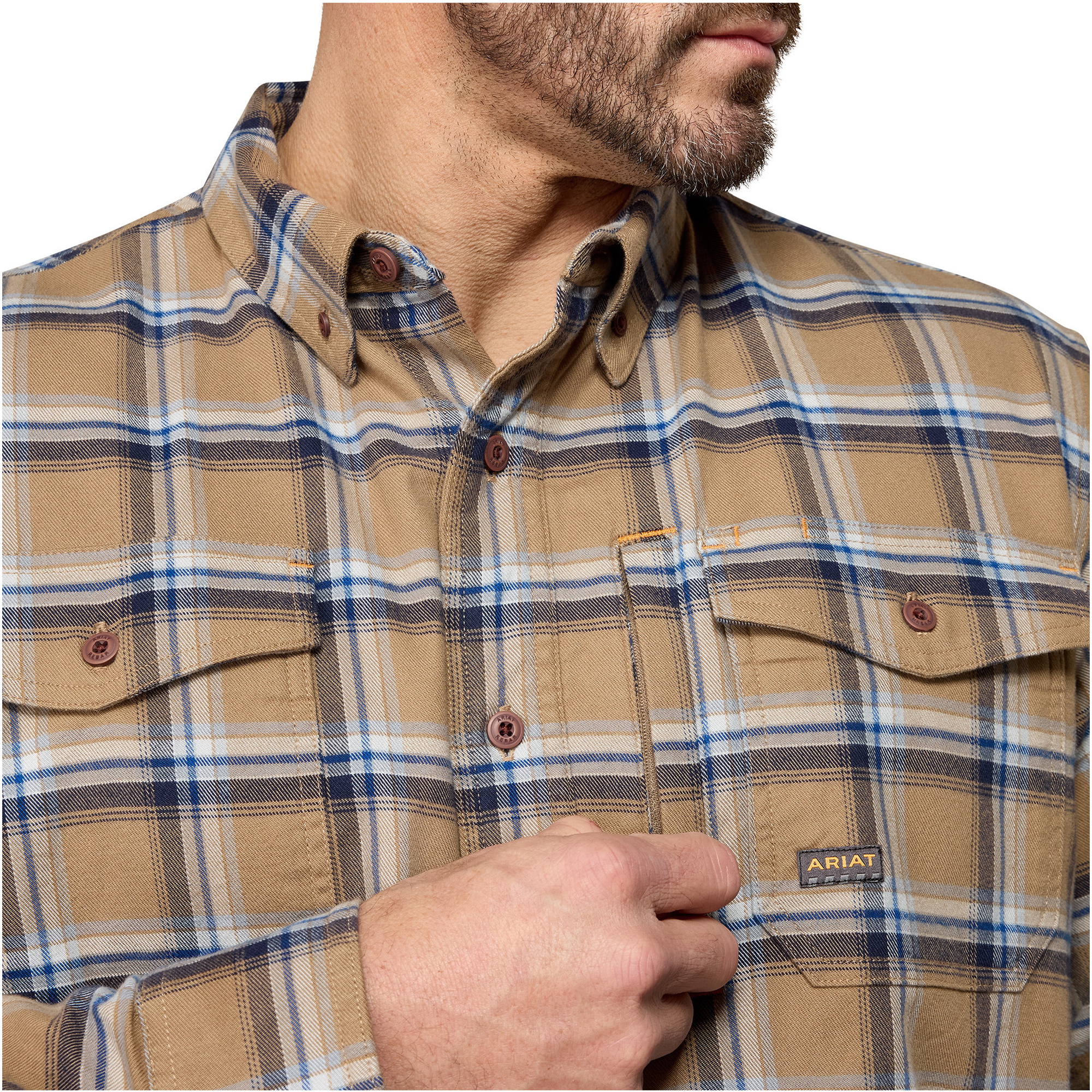 2026 Ariat Mens Rebar Flannel Durastretch Work Shirt 10079170 - Field Khaki